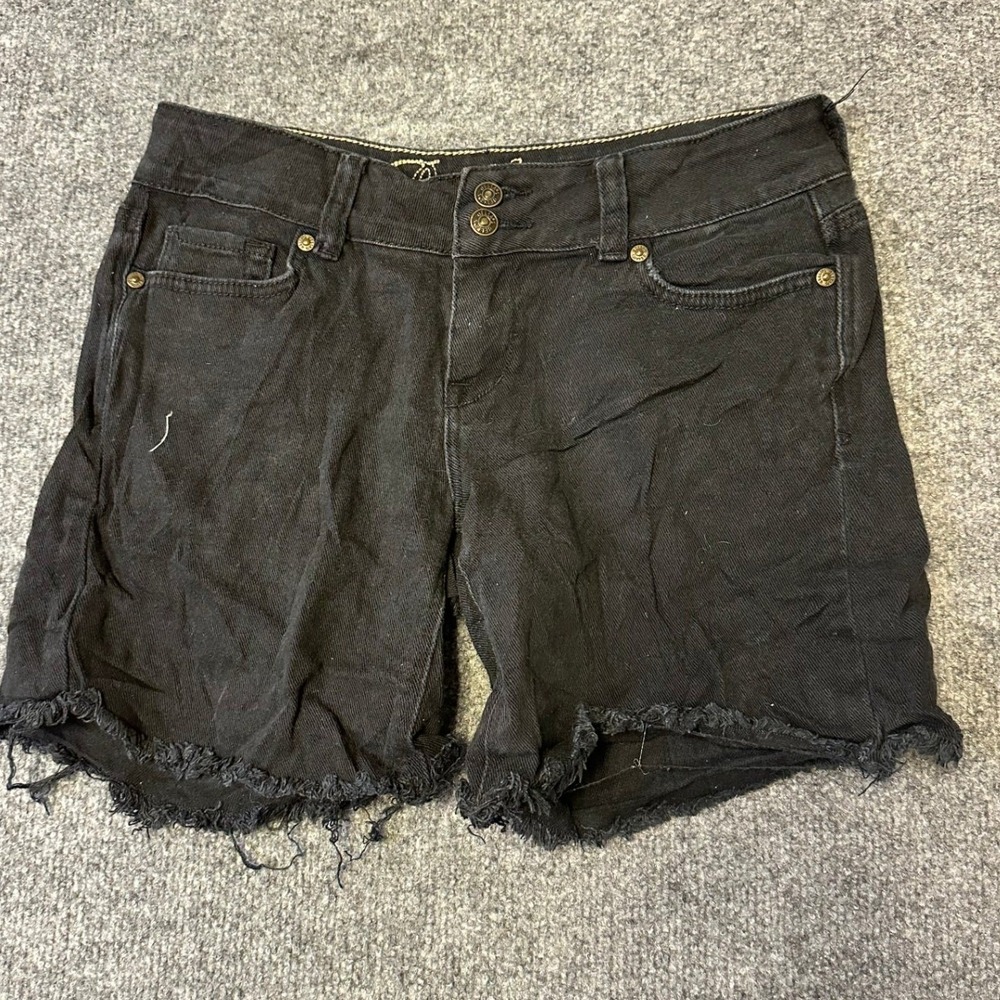 dELiA*s Shorts Womens Size 5/6 Black Bailey Denim Raw Hem Cut Off Stretch Casual